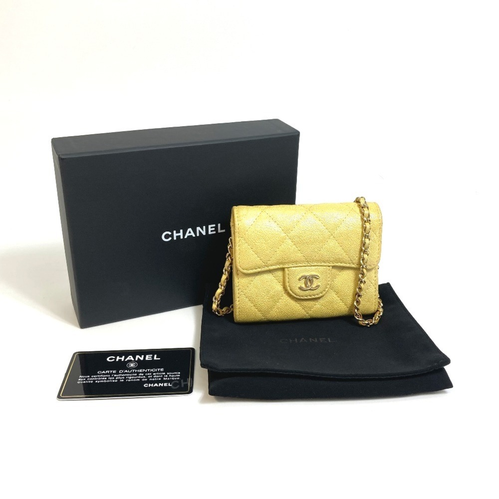 CHANEL Yellow Caviar Leather Logo Wallet